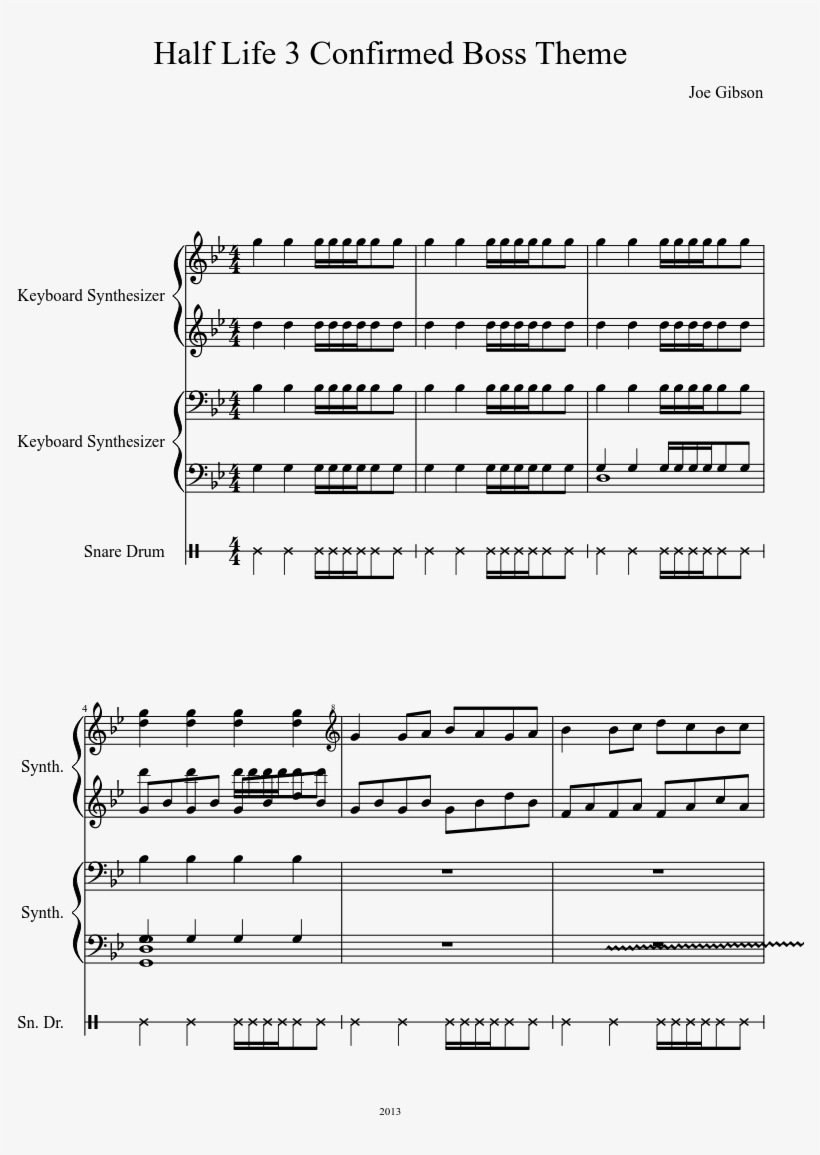 Half Life 3 Confirmed Boss Theme Sheet Music Composed - Sheet Music, transparent png download