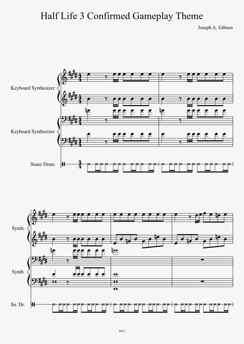 Half Life 3 Confirmed Gameplay Theme Sheet Music Composed - Sheet Music, transparent png download