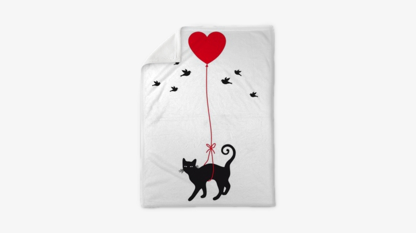 Cat With Heart Balloon, Vector Plush Blanket • Pixers® - Cat Flying With Red Heart Balloon And Birds Framed, transparent png download