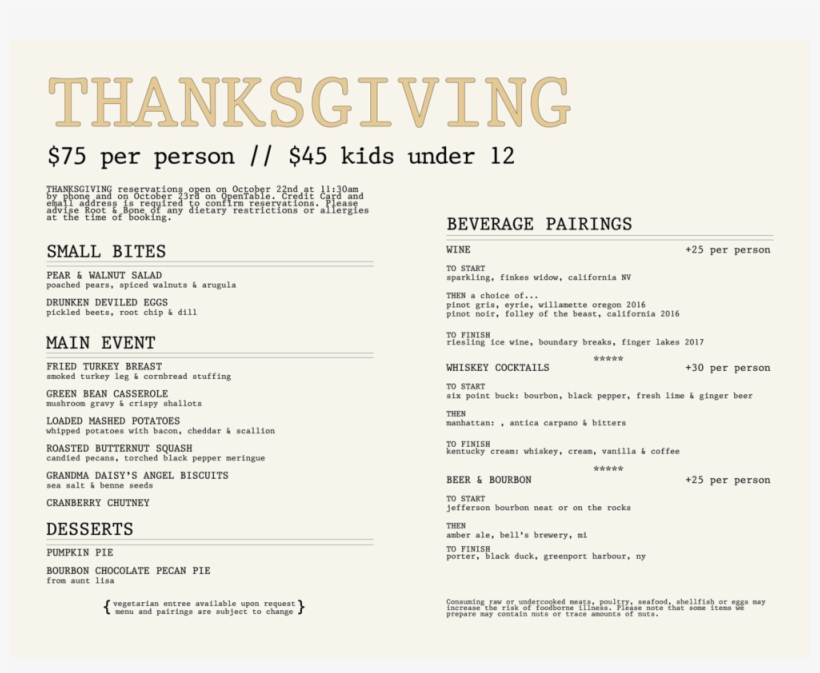 Newmenuthanksgiving2018 - Root & Bone, transparent png download