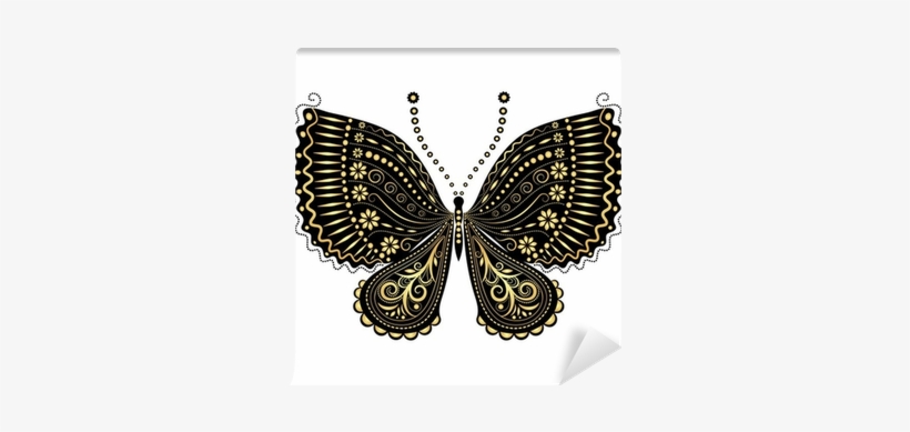 Fantasy Vintage Black-gold Butterfly Wall Mural • Pixers® - Relaxing Butterfly Patterns: Butterfly Adult Coloring, transparent png download