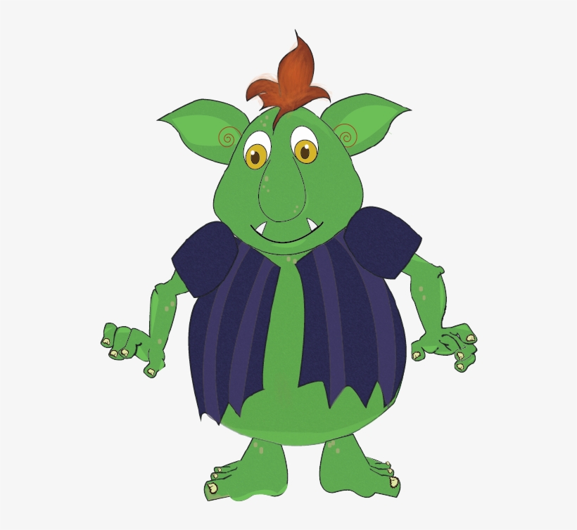 Happy Troll Dark Hair Outline Eyes-01 - Cartoon, transparent png download