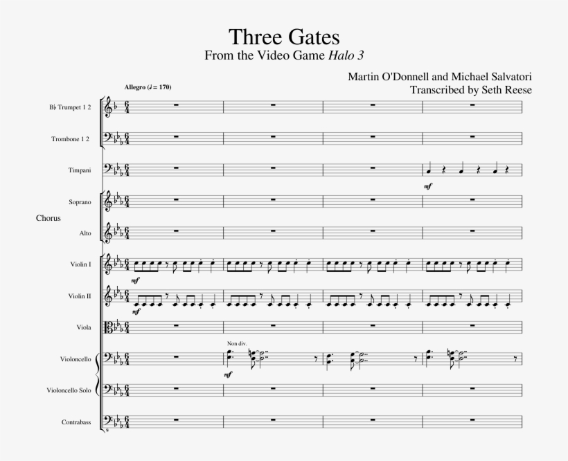 Three Gates Sheet Music Composed By Martin O'donnell - Document, transparent png download