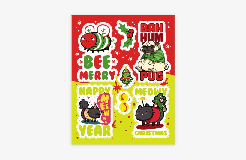 Cute Christmas Sticker/decal Sheet - Bah Hum Pug Funny Dog Perfect Xmas Sweater T Shirt/hoodie/mug, transparent png download