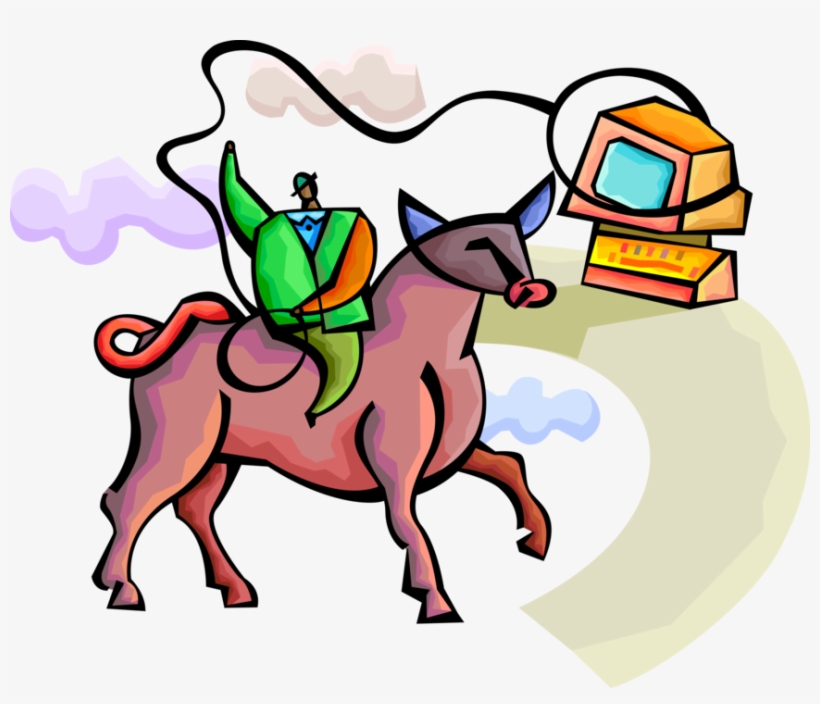 Vector Illustration Of Businessman On Wall Street Bull - Cartoon, transparent png download