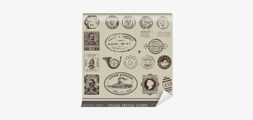 Antique Postage Stamps Wall Mural • Pixers® • We Live - Post Stamp Sticker Vintage, transparent png download