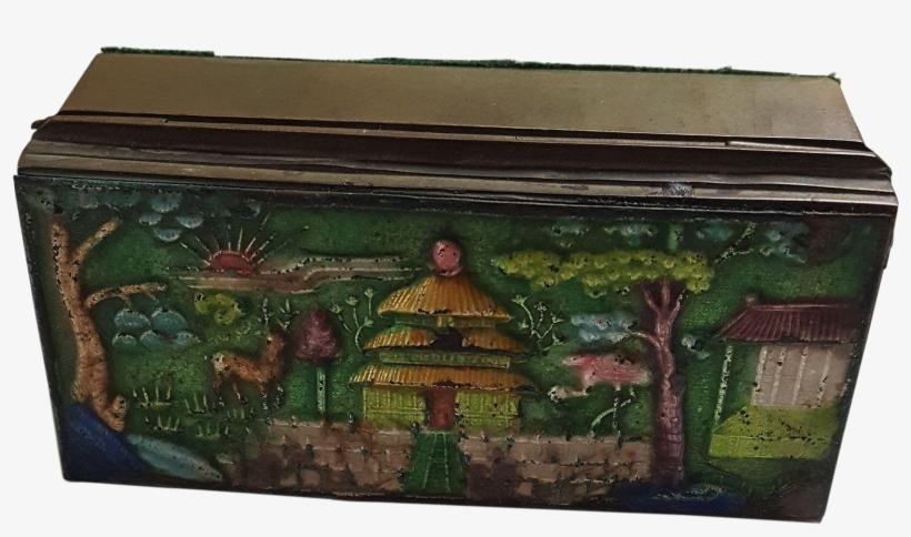 Vintage Antique Chinese Asian Postage Stamp Box Brass - Hardwood, transparent png download