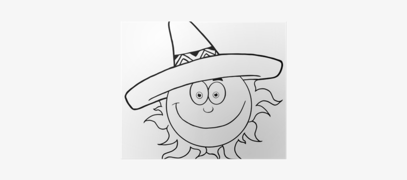 Outlined Smiling Sun With Sombrero Hat Poster • Pixers® - Sun Wearing A Sombrero, transparent png download