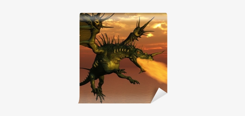 3d Render Of A Fire-breathing Dragon Flying At Sunset - Dragon, transparent png download