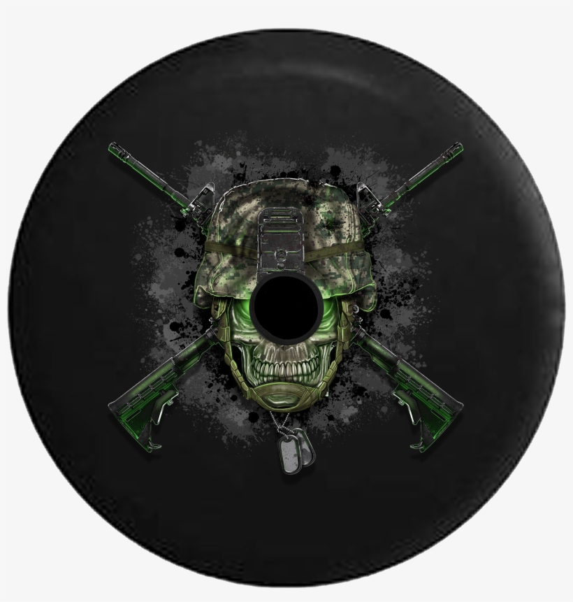 Jeep Wrangler Jl Backup Camera Day Military Crossed - Military Crossed Rifles Tactical Skull With Glowing, transparent png download