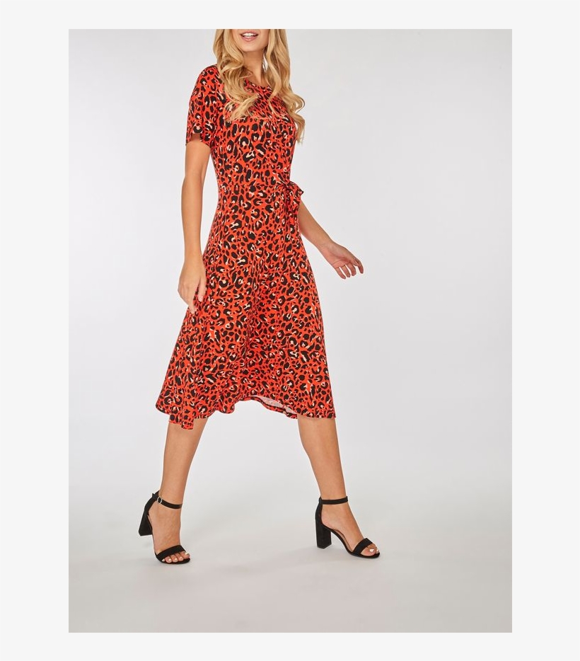 Red Animal Print Jersey Midi, transparent png download