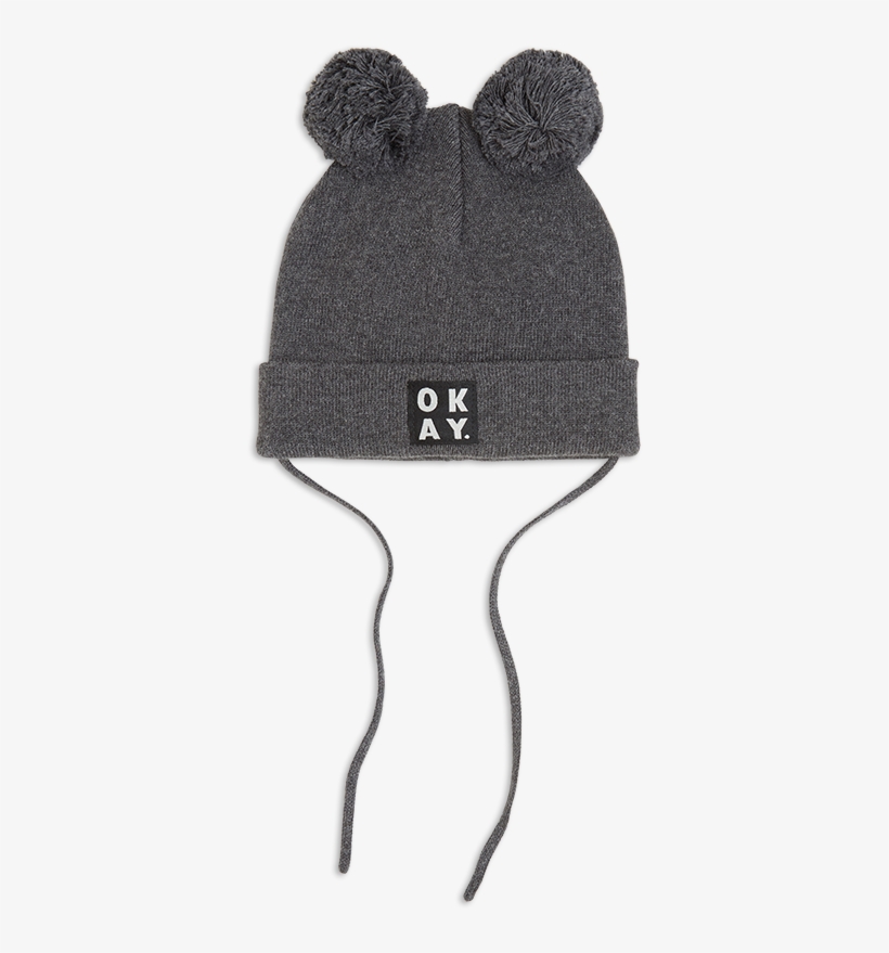 Knitted Cap With Pom Poms Grey - Vintermössa Baby, transparent png download