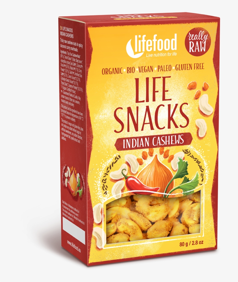 Raw Organic Indian Cashews Life Snacks - Lifefood Organic Hindu-style Cashews 80g, transparent png download
