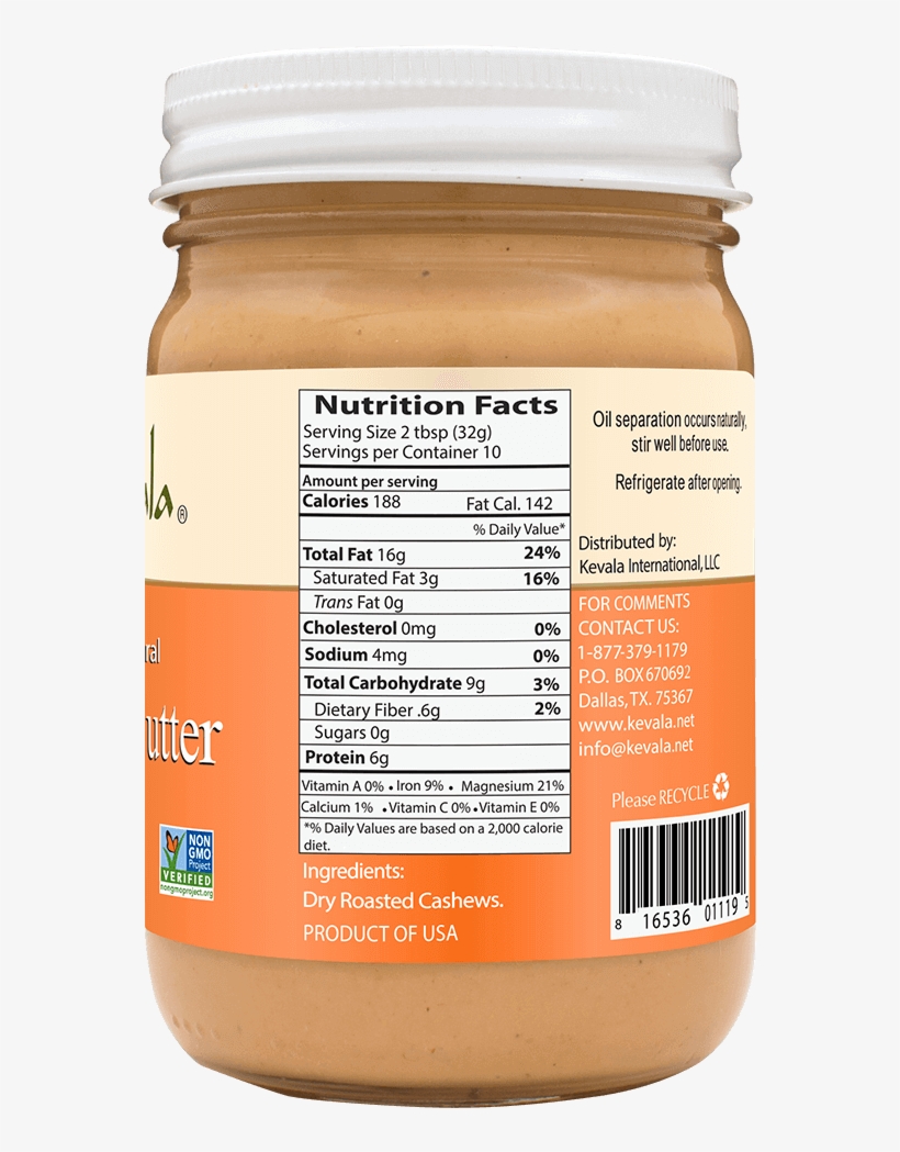 Cashew Butter 12 Oz Cashew Butter 12 Oz - Kevala Cashew Butter, transparent png download