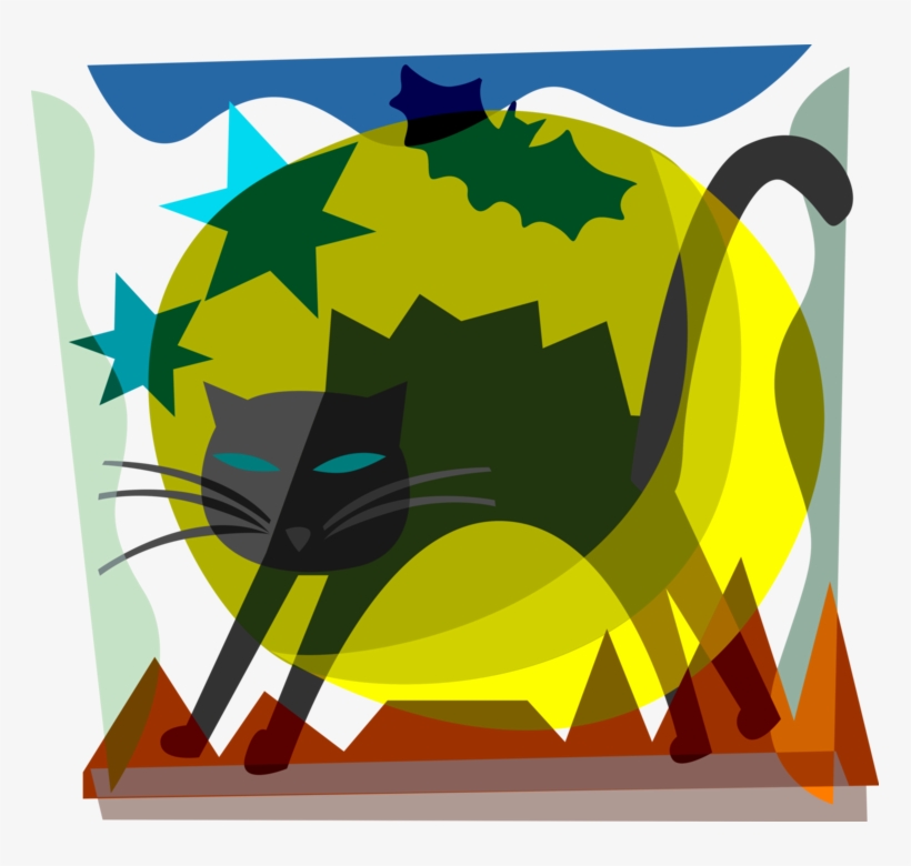 Vector Illustration Of Halloween Black Cat Associated - Window Painting, transparent png download