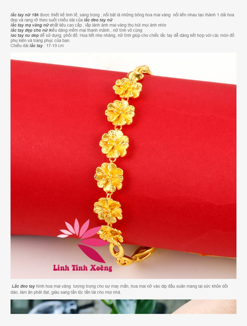 Lắc Tay Nữ, Lắc Tay Nữ Mạ Vàng Tạo Hình Hoa Mai Không - Gold, transparent png download