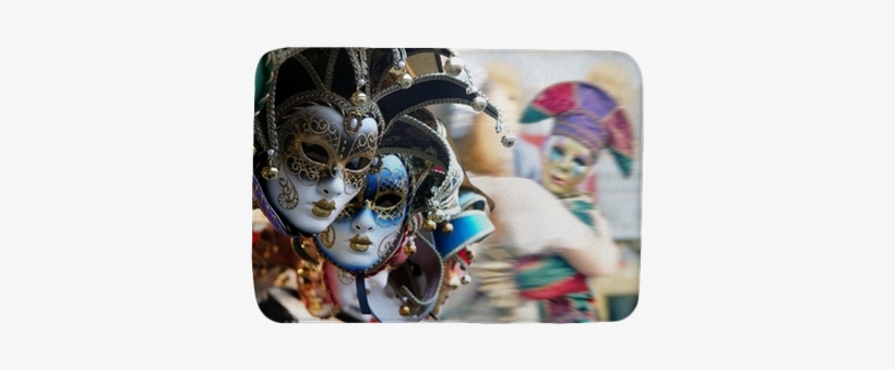 Row Of Venetian Masks In Gold And Blue Bath Mat • Pixers® - Glass Slippers And Jeweled Masques: A Twisted Tale, transparent png download