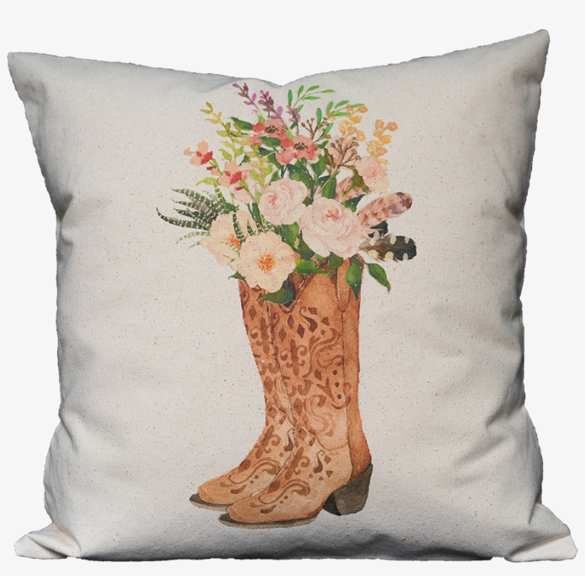 Watercolor Floral Boots - Cushion, transparent png download