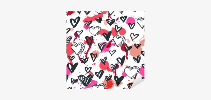 Black And White Sketched Ink Heart Icons And Watercolor - Watercolor Painting, transparent png download