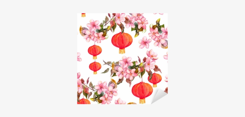 Traditional Red Chinese Lantern In Spring Pink Flowers - Ubrousky 3-vrstvé, 33 X 33 Cm S Motivem [20 Ks], transparent png download