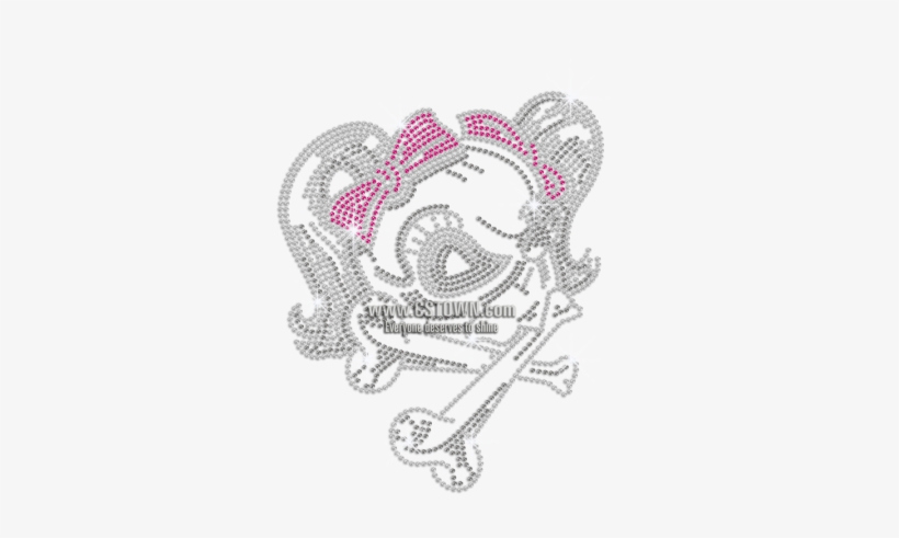 Bling Skull Girl In Cute Bow Iron On Rhinestone Transfer - Doodle, transparent png download