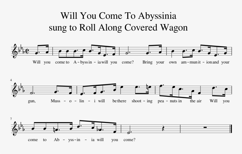 Will You Come To Abyssinia Sung To Roll Along Covered - Sheet Music, transparent png download