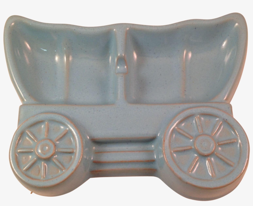 Vintage Frankoma Pottery Covered Wagon Sky Blue Ashtray - Ceramic, transparent png download
