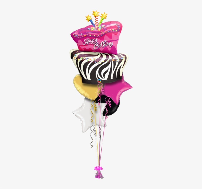 Birthday Zebra Stripe Cake Birthday Balloon - Foil And Latex Balloon Bouquet, transparent png download