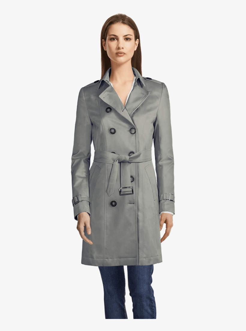 Grey Trenchcoat-view Front - Sumissura Women's Blue Bracelet Sleeve Blouse, Tailored, transparent png download