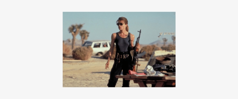 Linda Hamilton As Sarah In Terminator - Badass Babe With Gun, transparent png download