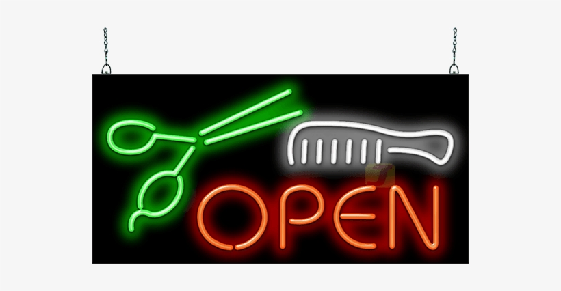 Scissors And Comb Open Neon Sign - Neon Sign Outdoor Design Png, transparent png download