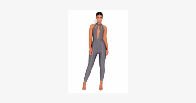 "ora" Sexy Semi Backless Grey Bandage Jumpsuit - Fashion, transparent png download