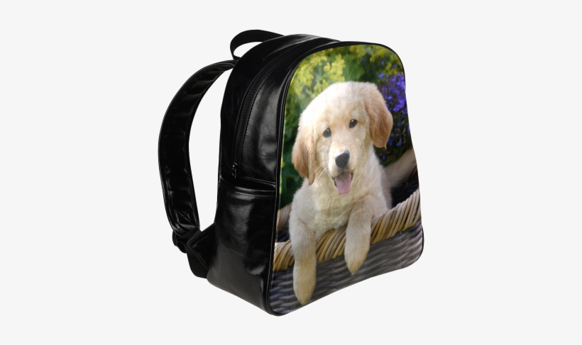Cute Young Golden Retriever Dog Goldie Puppy Portrait - Tardis Police Box Open Multi Pocket Backpack Bag School, transparent png download