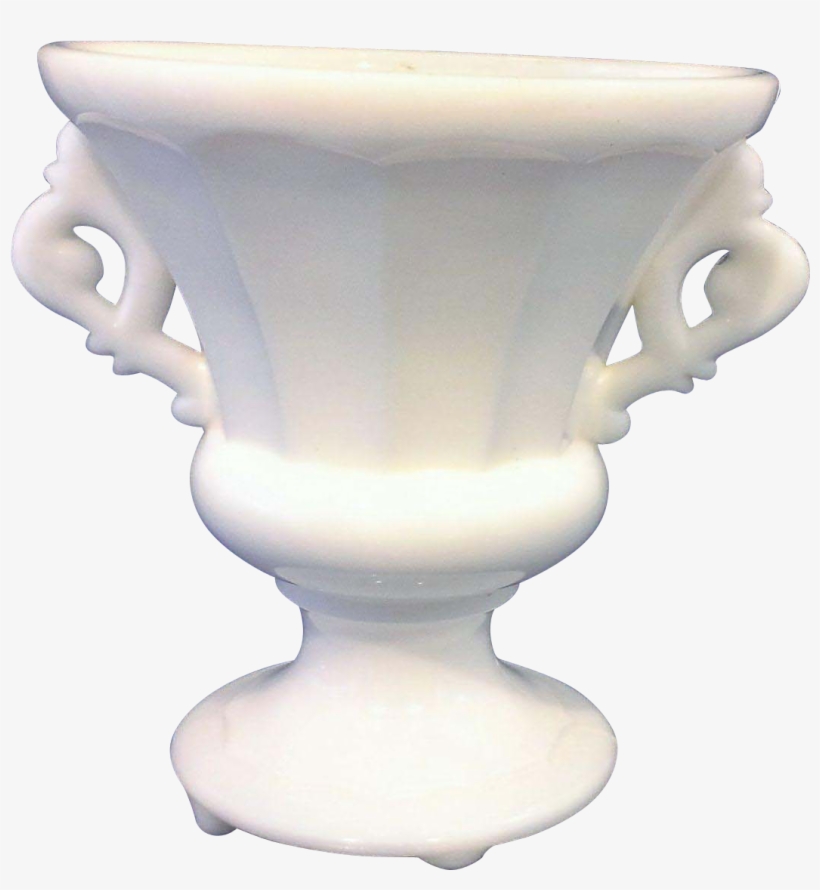 White Milk Glass Urn Vase Paneled Elaborate Handles - Vase, transparent png download