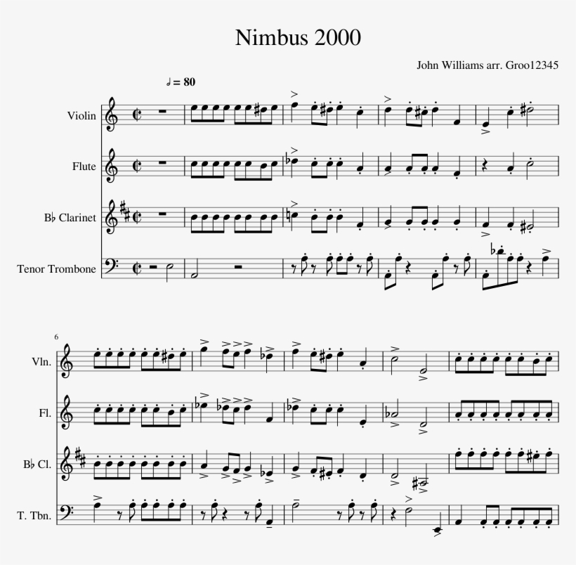 Print - Nimbus 2000 Flute Sheet Music, transparent png download