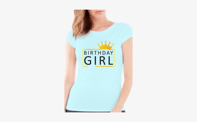 Birthday Girl Round Neck Half Sleeve Girl's Sky Blue - T Shirt For Girls, transparent png download