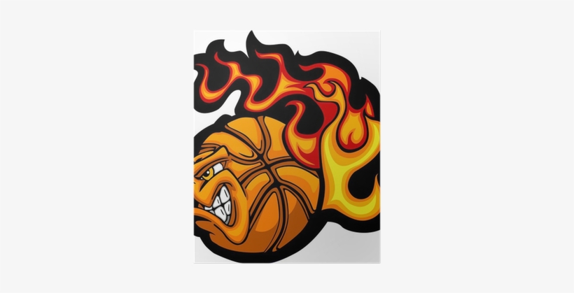 Basketball Flaming Ball Face Vector Image Poster • - Ball Logo Design Basketball, transparent png download