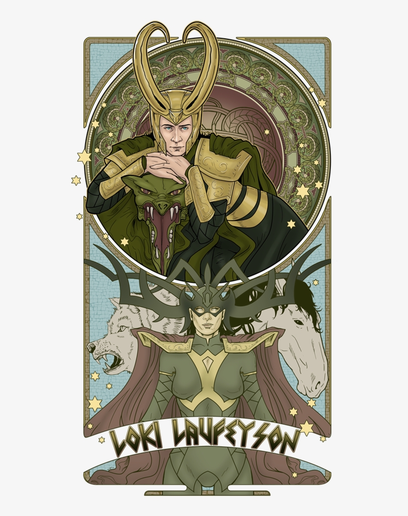 I've Gone All Fangirl Over The Work Of Heather Carlton, - Loki Fanart Art Nouveau, transparent png download