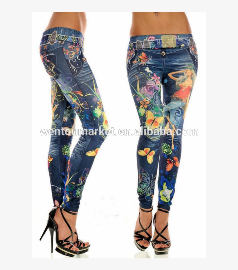 New Arrival Imitation Women Printed <strong>jeans</strong> - Leggings Donna Tattoo, transparent png download