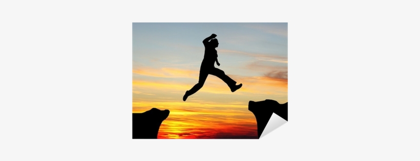 Silhouette Of Hiking Man Jumping Over The Mountains - Person Jumping On Mountain, transparent png download