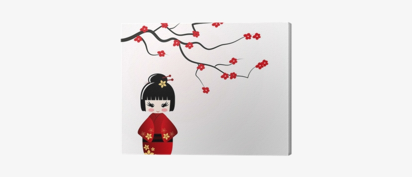 Kokeshi Doll Under Sakura Branch Canvas Print • Pixers® - Sakura Branches Vector, transparent png download