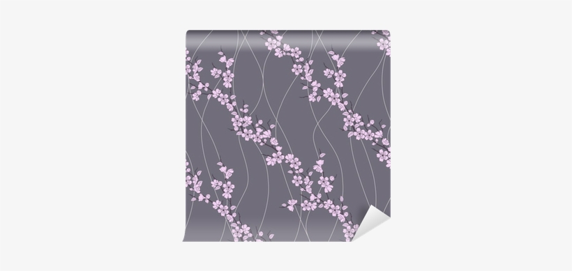 Vector Seamless Pattern With Sakura Branch Wall Mural - Vector Graphics, transparent png download