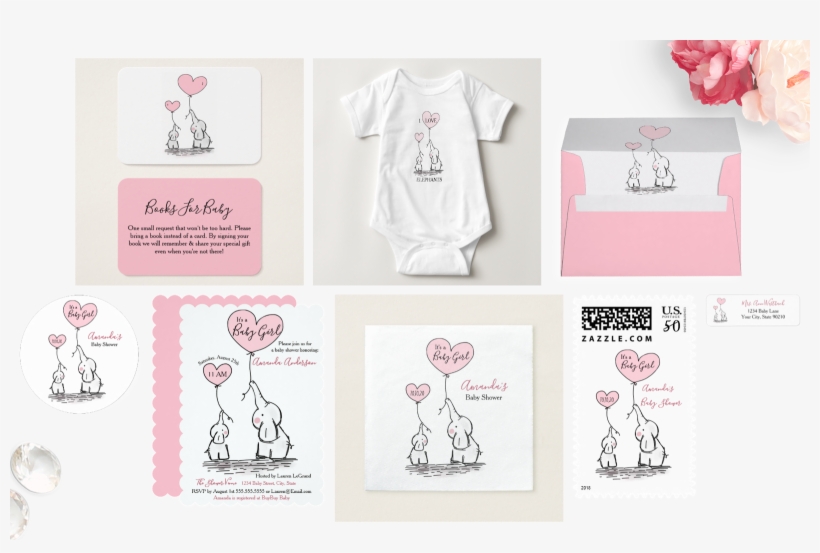 Baby Pink And Gray Baby Shower Elephant Suite - Baby Shower, transparent png download