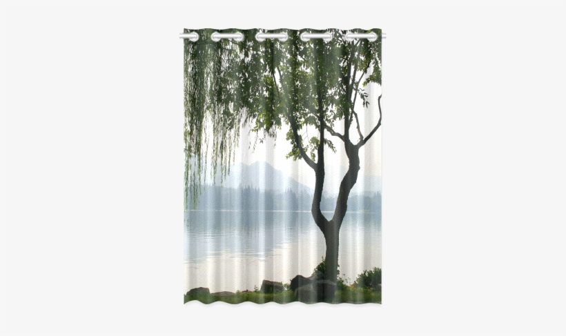 Weeping Willow Mountian View New Window Curtain 52" - Weeping Willow Lake Mountain Landsca Throw Blanket, transparent png download