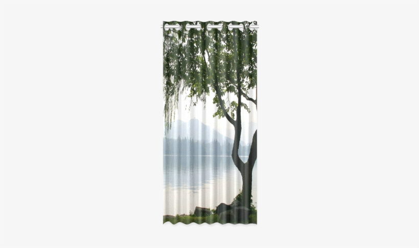 Weeping Willow Mountian View New Window Curtain 50" - Weeping Willow Lake Mountain Landsc Shower Curtain, transparent png download