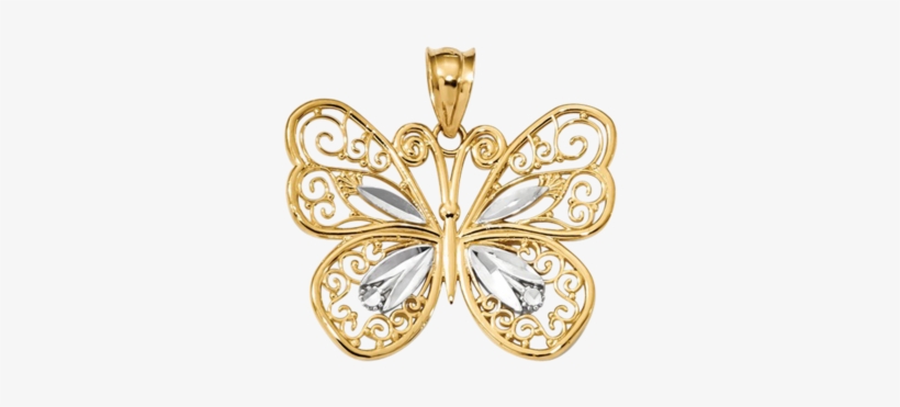 14k Yellow Gold W/white Rhodium Polished Filigree Butterfly, transparent png download