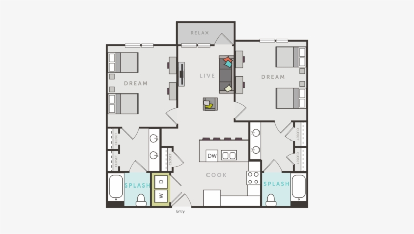 Campus Walk Chico Apartment Floor Plan - Campus Walk Chico, transparent png download