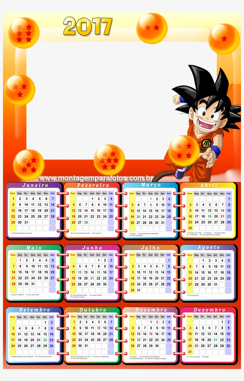 Calendã¡rio Dragon Ball 2017 - Moldura Para Calendario 2017, transparent png download