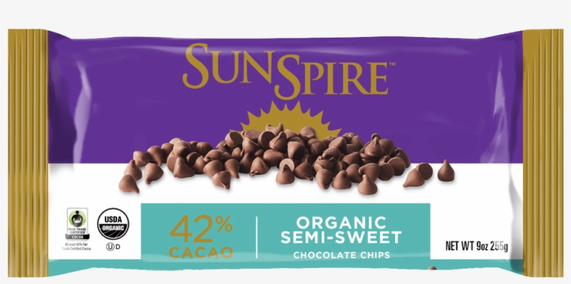Organic Fair Trade 42% Cacao Semi-sweet Chocolate Chips - Sunspire Organic Chocolate Chips, transparent png download