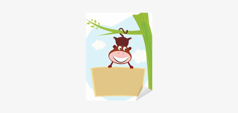 Cute Monkey Hanging From Tree Upside Down With Banner - Happy Cute Monkey Original Art Large Tote Bag, Adult, transparent png download